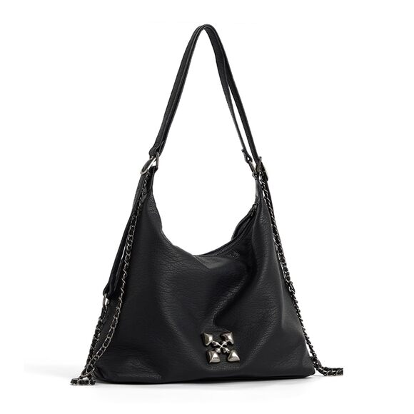 New Black Leather Shoulder Bag with Adjustable Chain Strap - Picture 1 of 6
